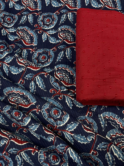 Navy Paisley Print Cotton Suit Set