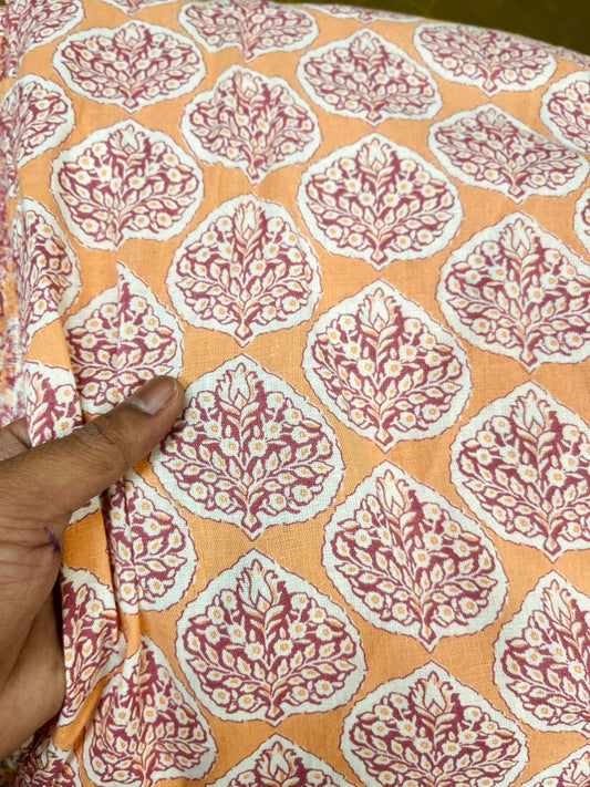 Peach Vatika Buta Pure Cotton Fabric