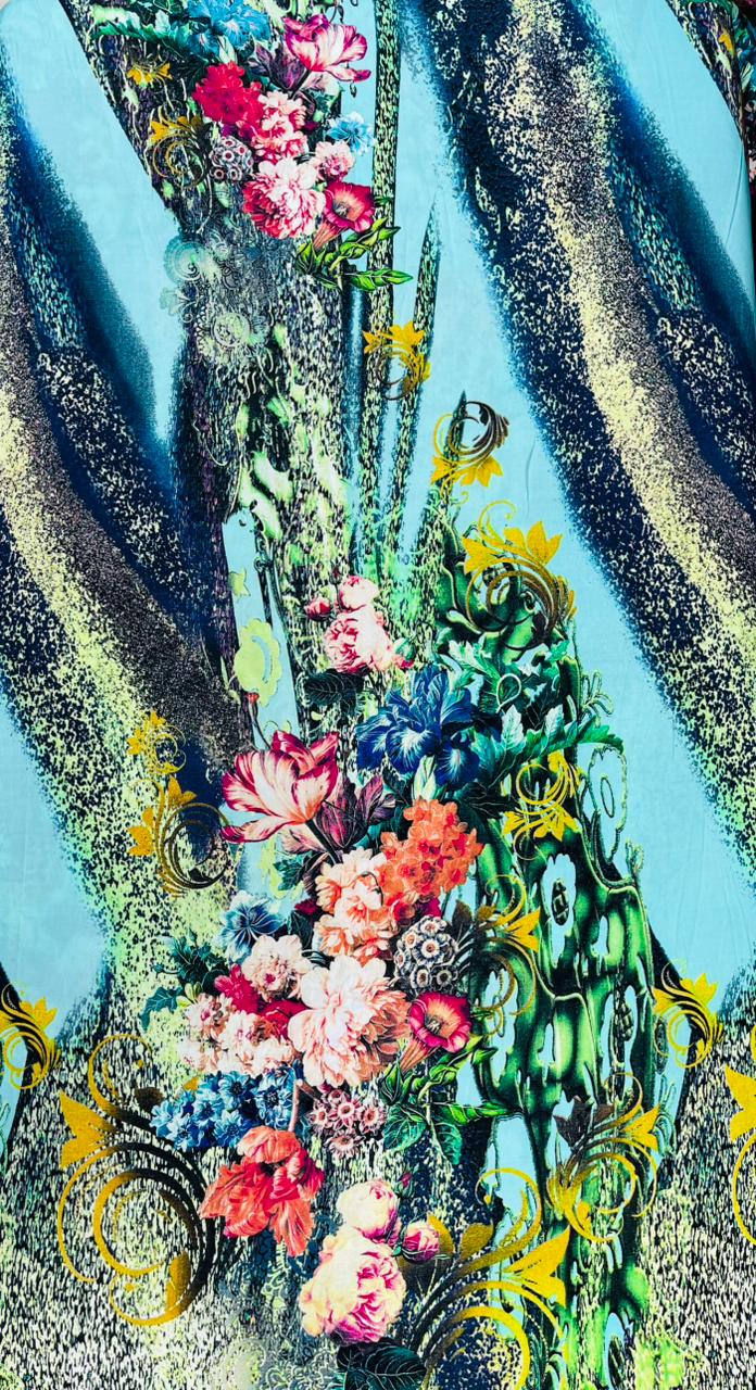 Aqua Garden Rayon Fabric