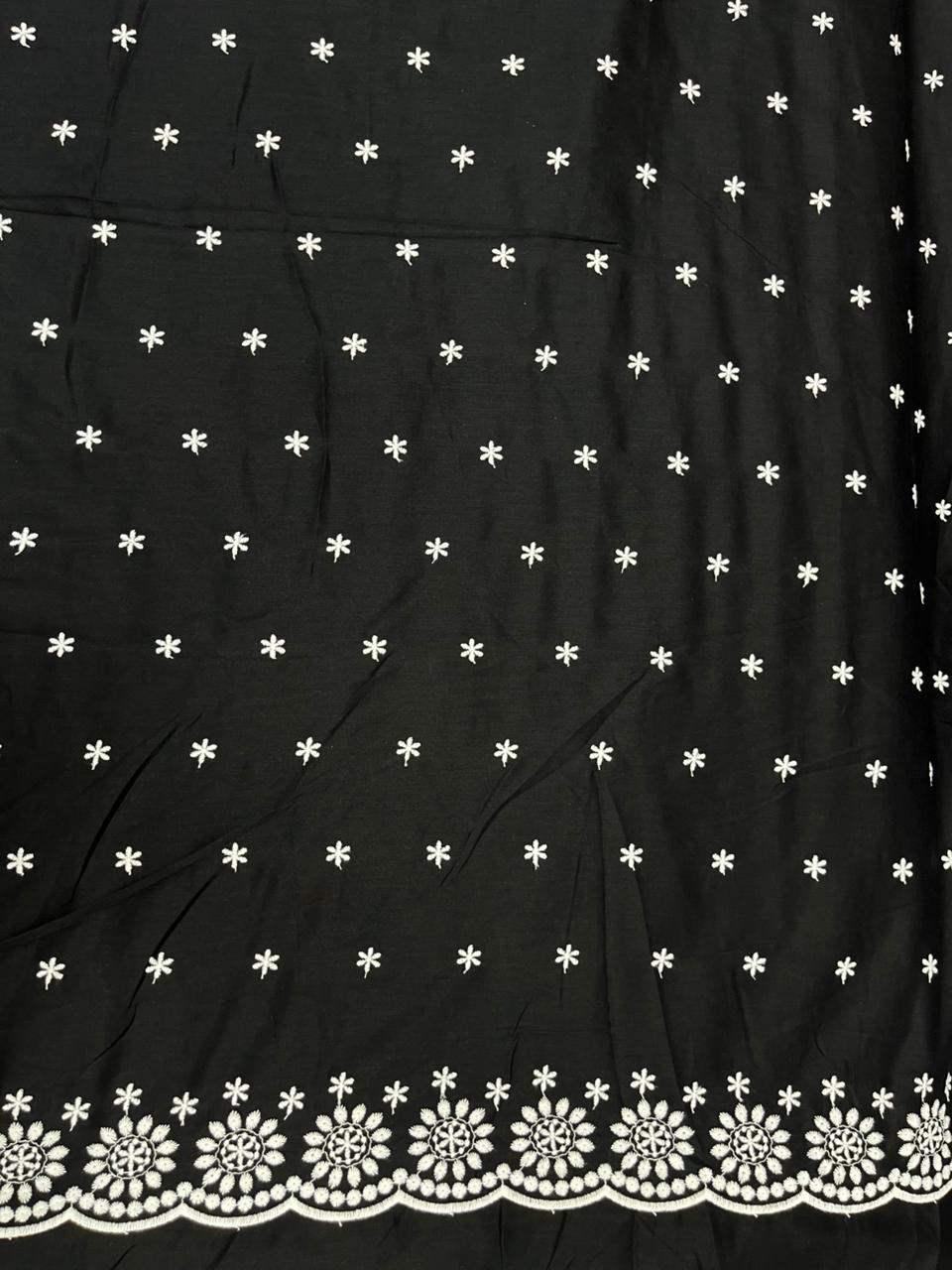 Black Cotton Border Schiffli Embroidery Fabric