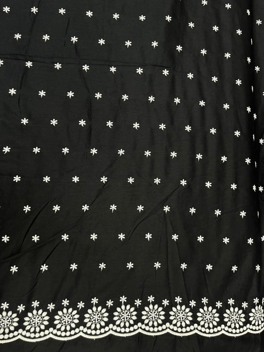 Black Cotton Border Schiffli Embroidery Fabric