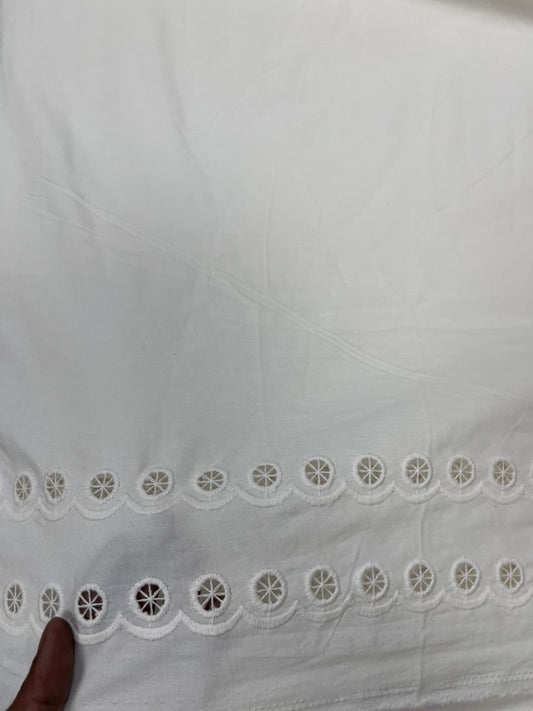 White Eyelet Border Chicken Cotton Fabric
