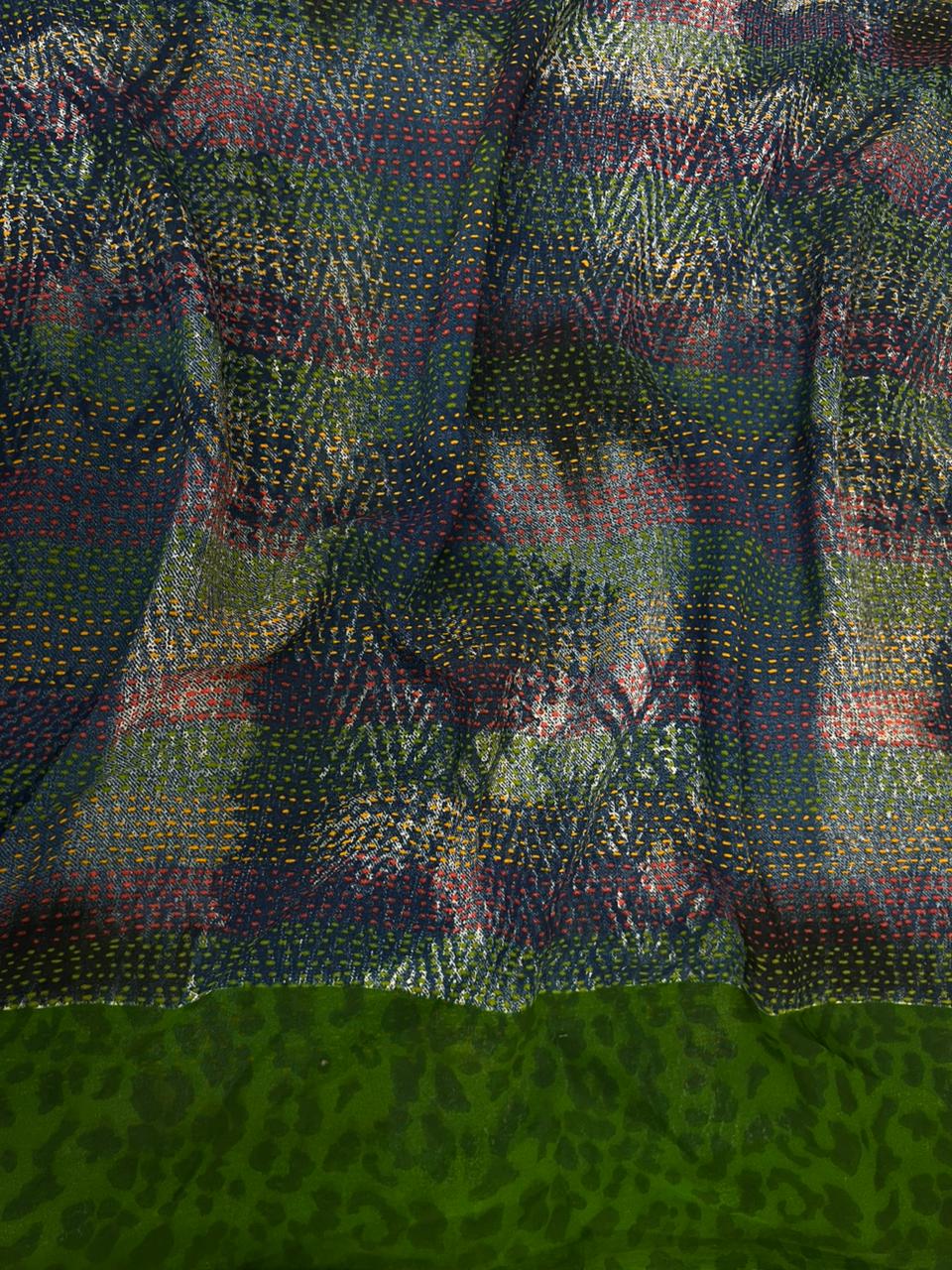Teal Green Printed Poly Georgette Fabric