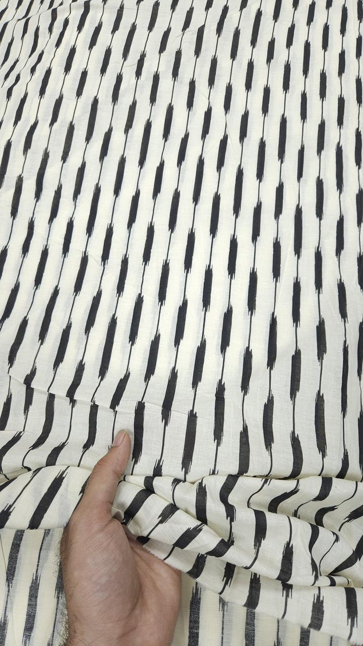 White And Black Ikat Print Cambric Cotton