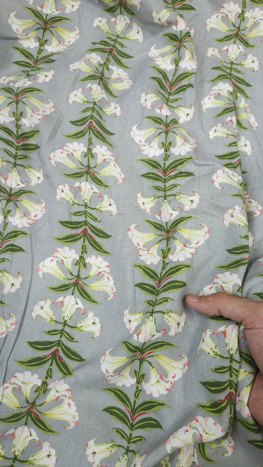 Soft Grey Lily Floral Rayon