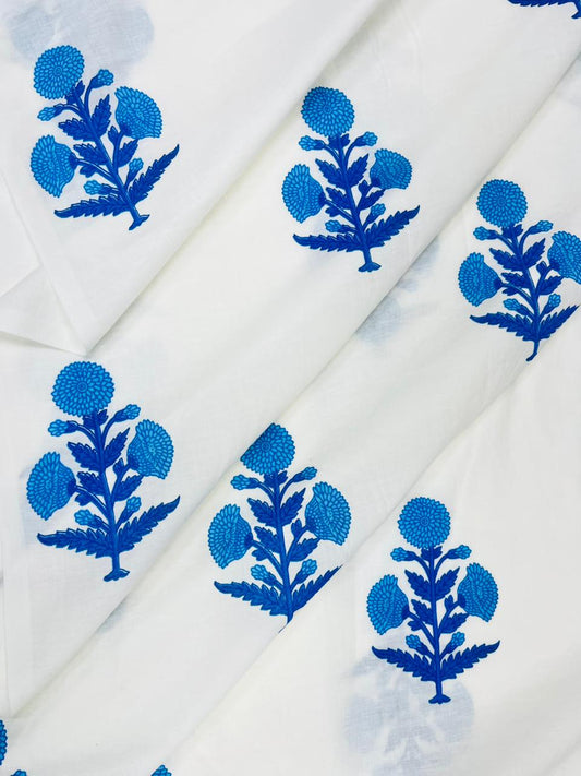 Blue Hand Block Print Cambric Cotton
