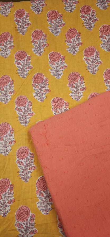 Mustard Blossom Handblock Style Cotton Suit Set