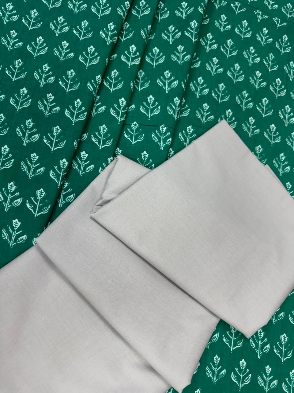Emerald Leaf Motif Cotton Suit Set