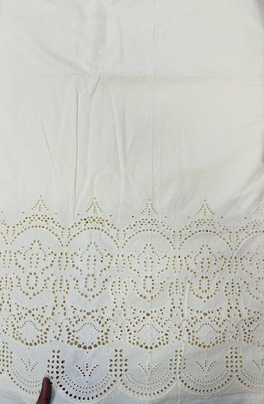 White Royal Border Chicken Cotton Fabric