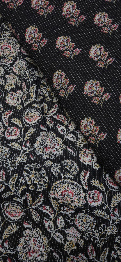 Midnight Floral Kantha Cotton Suit