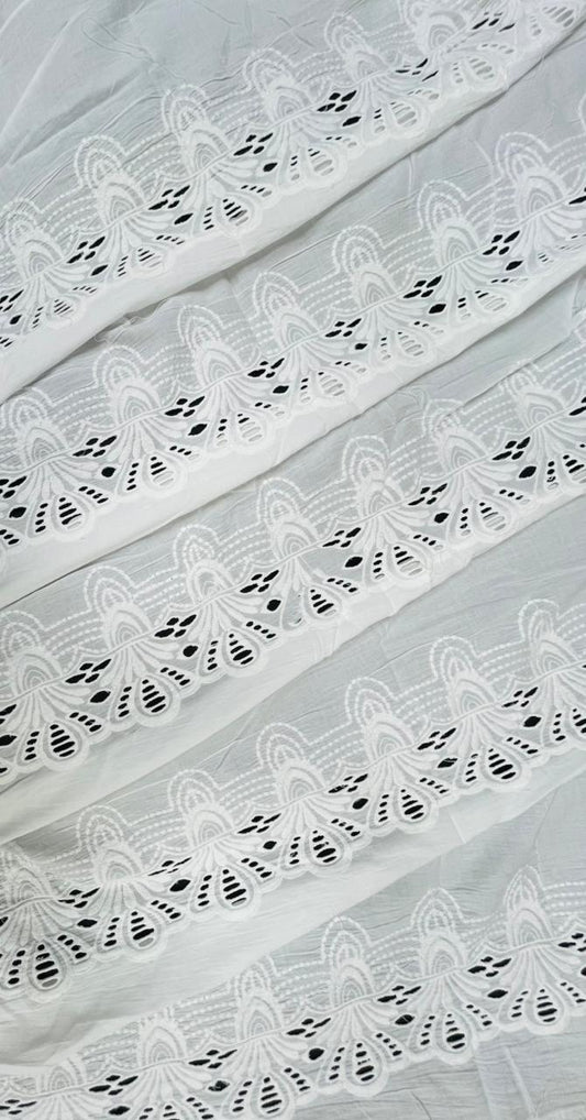 Premium White Cutwork Embroidered Hakoba Cotton Fabric