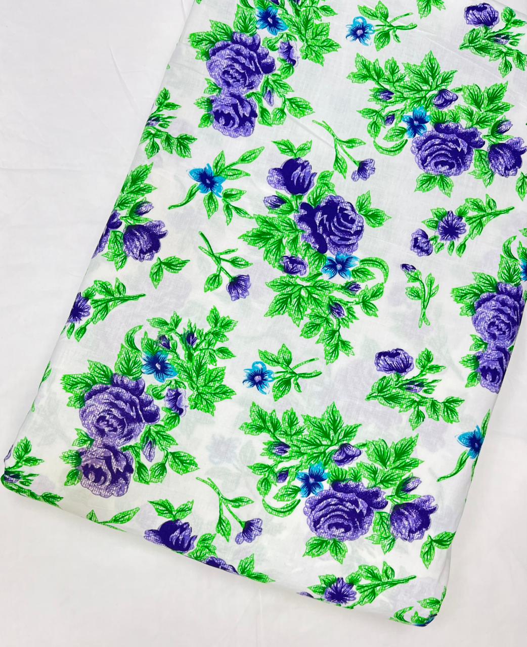 Elegant Lilac Floral Print Cotton Fabric