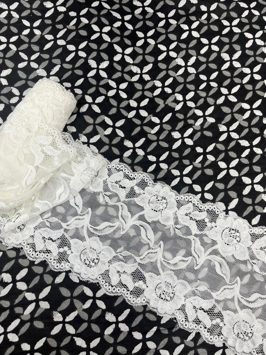 Black Floral Cotton Suit with Premium Lace