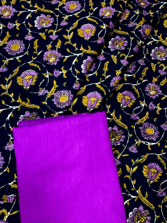Royal Noir Blossom Print Cotton Suit Set