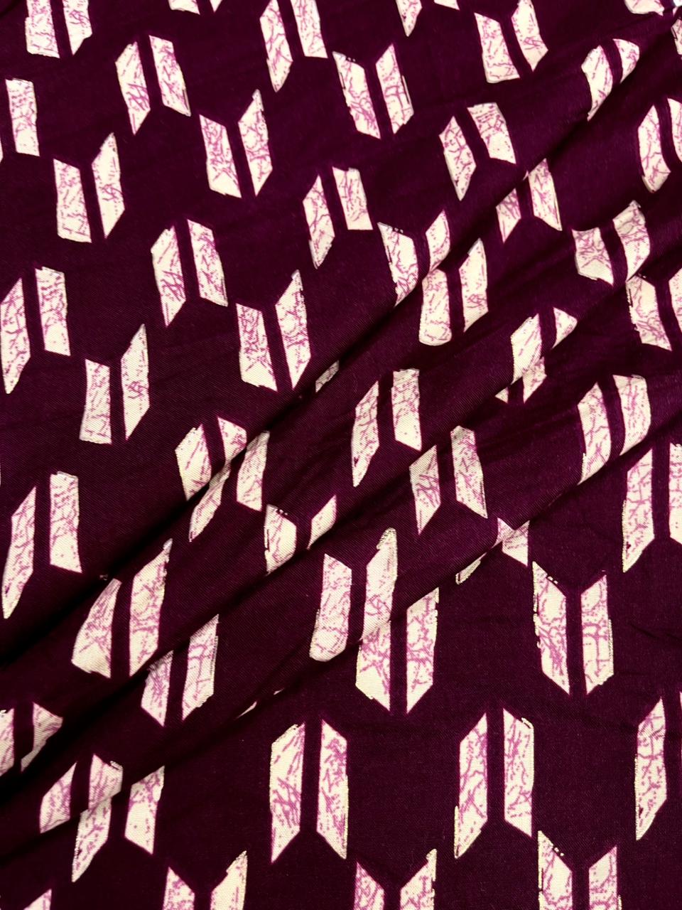 Wine Geometric Luxe Rayon Fabric