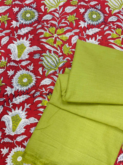 Crimson Bloom Botanical Cotton Suit Set