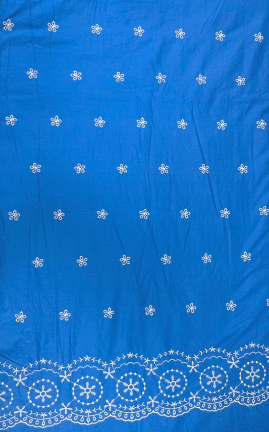 Royal Blue Cotton Border Schiffli Embroidery Fabric
