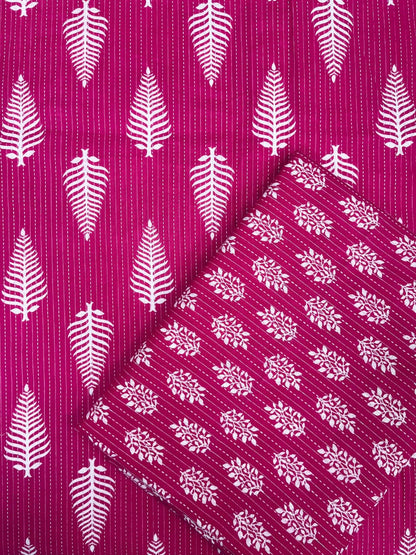 Rani Pink Kantha Work Cotton Suit