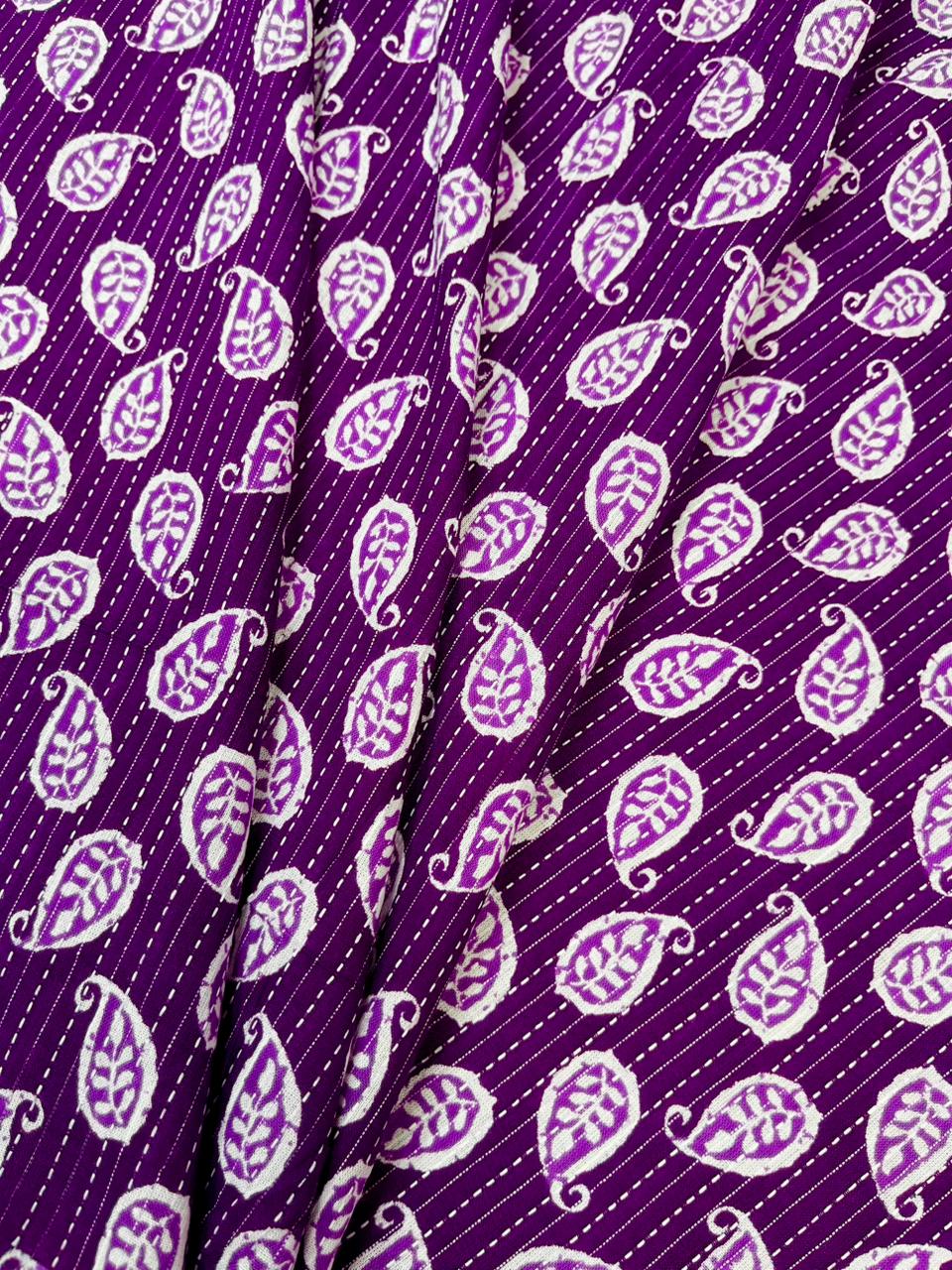 Royal Purple Paisley Kantha Cambric Cotton