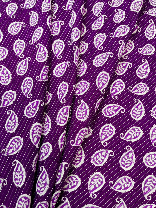 Royal Purple Paisley Kantha Cambric Cotton