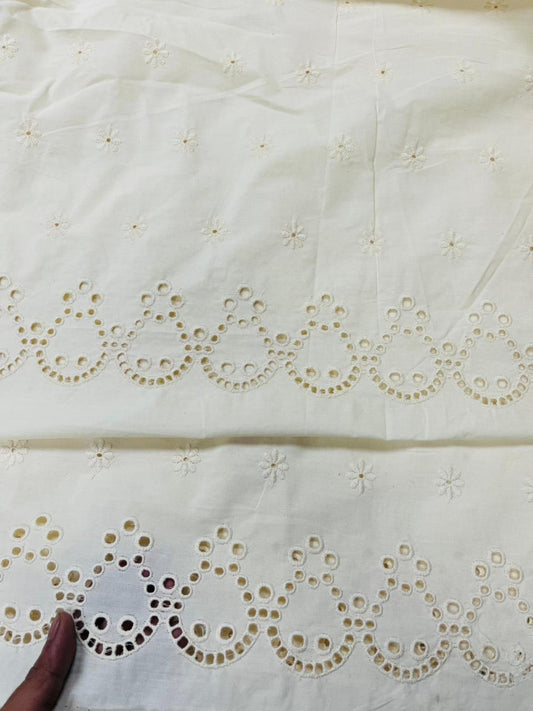 White Floral Border Chicken Cotton Fabric