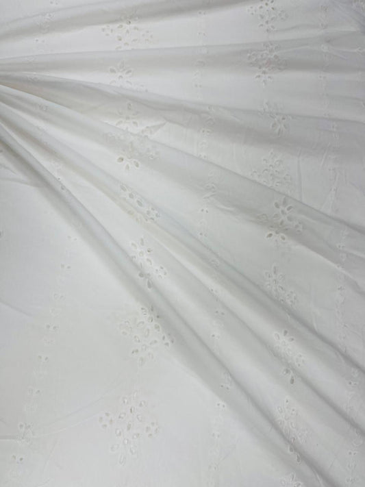 Pure White Schiffli Floral Hakoba Cotton Fabric