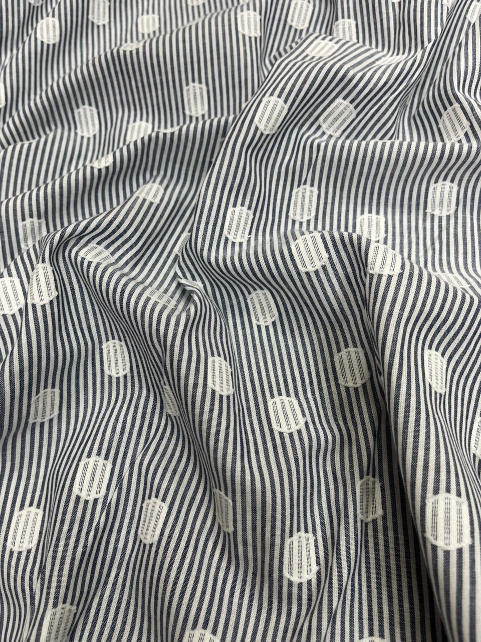 White Green Striped Cotton Fabric