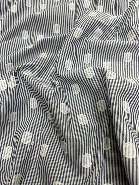 White Green Striped Cotton Fabric