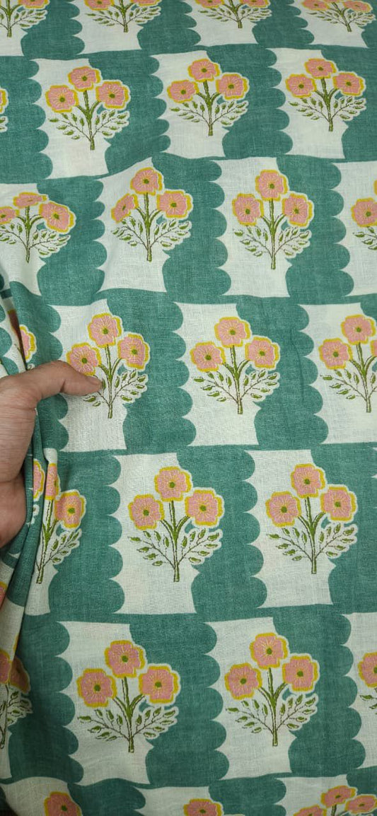 Green Floral Print Cambric Cotton