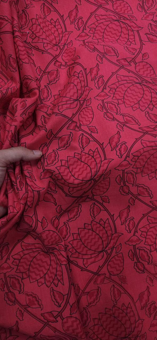 Rani Pink Floral Print Pure Cotton Fabric