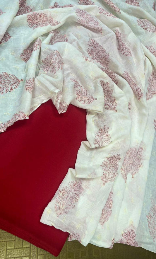 Royal Red Cotton Suit Set with Block Printed  Dupatta