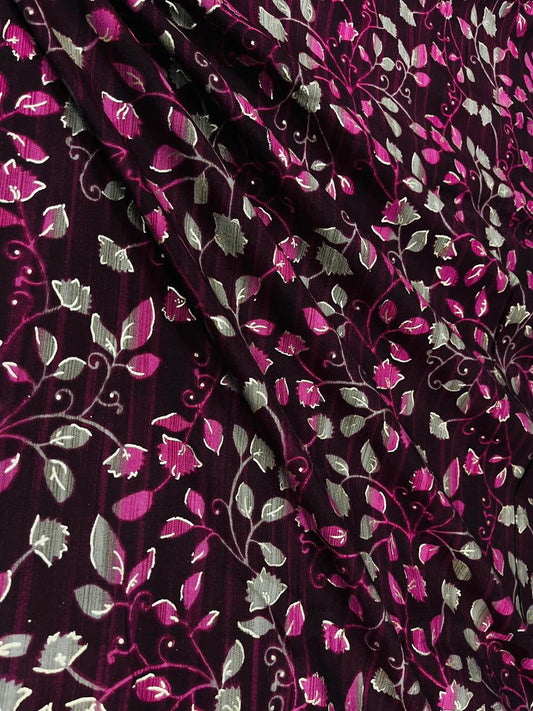 Maroon Floral Ethnic Muslin Fabric