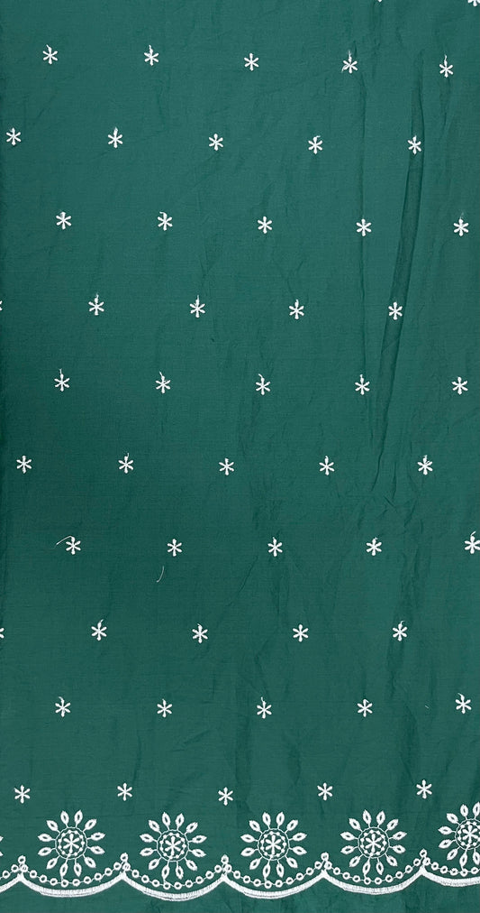 Bottle Green Cotton Schiffli Border Embroidered Fabric