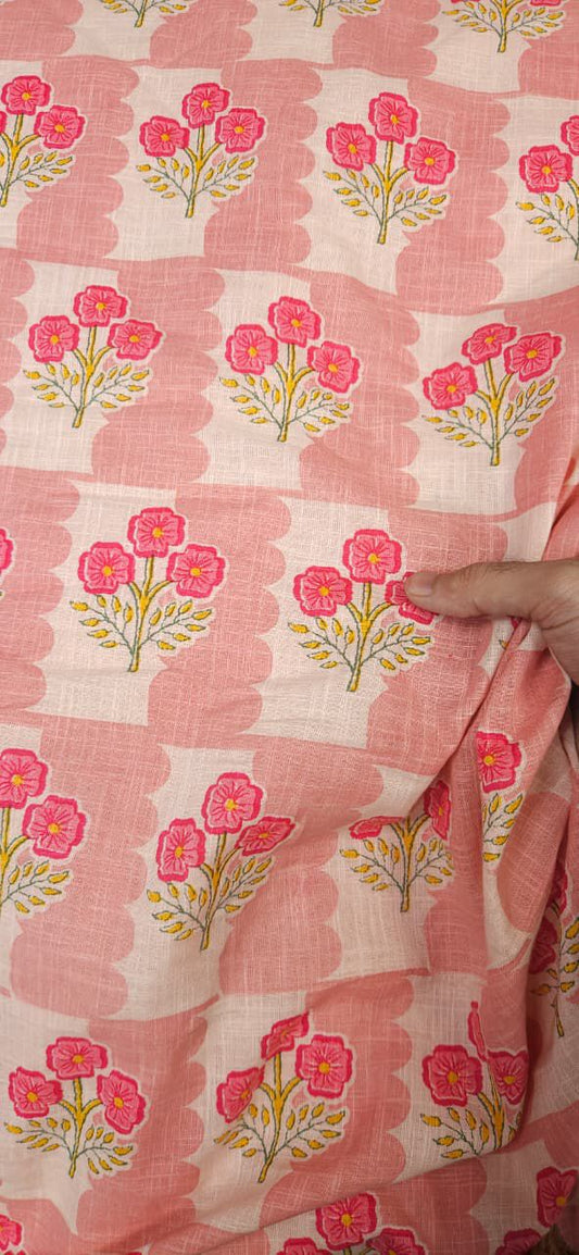 Gulnaar Blossom Peach Floral Pure Cotton Fabric