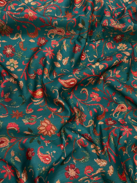 Bottle Green Floral Muslin Fabric