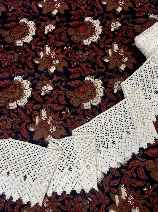 Rust Garden Floral Cotton Suit with Crochet Lace