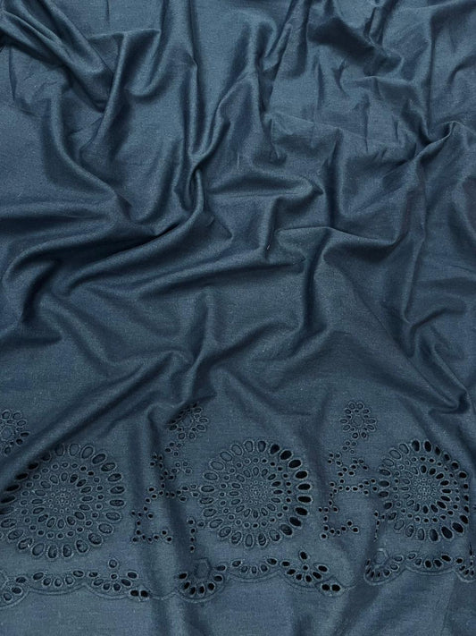 Navy Border Chicken Cotton Fabric