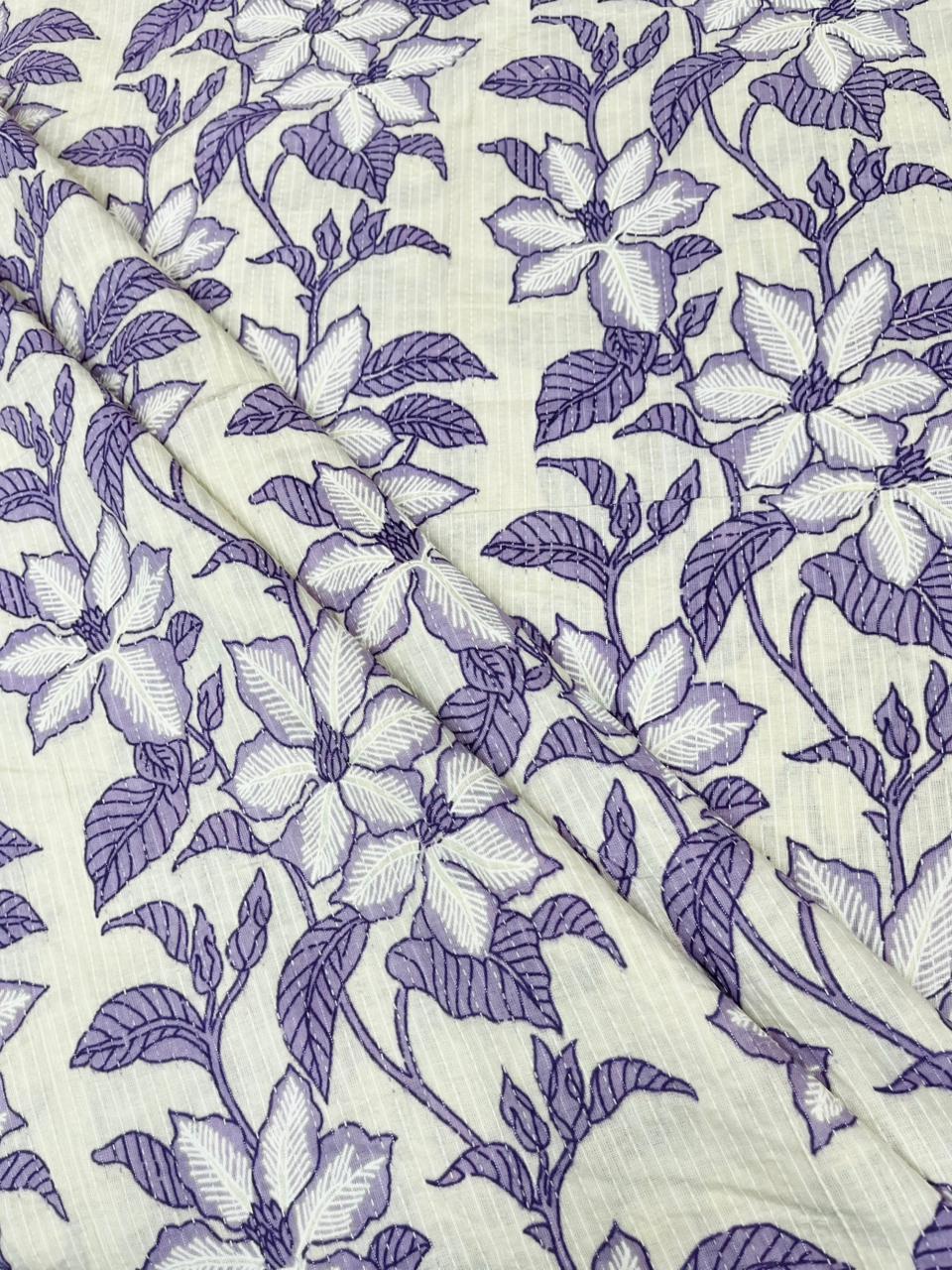 Lavender Floral Kantha Cambric Cotton