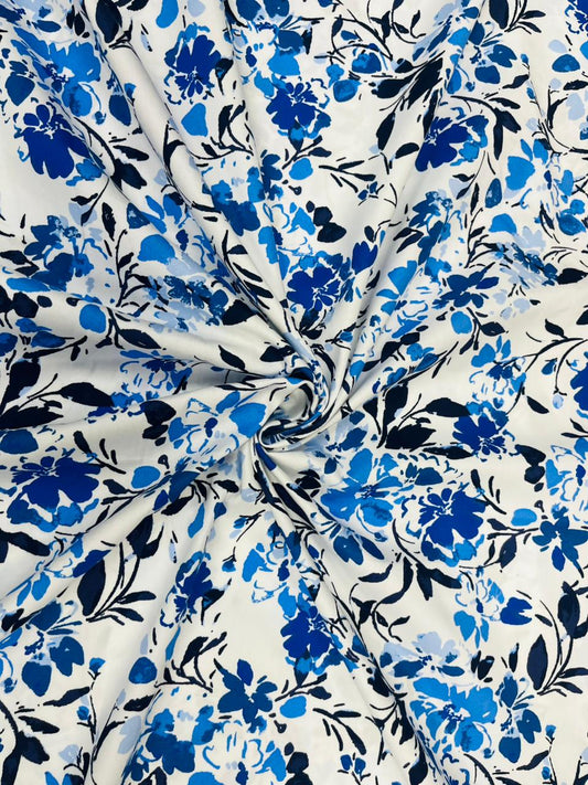 Blue Blossom Garden Cotton Poplin