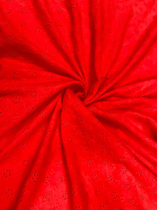 Premium Red Schiffli Embroidered Hakoba Cotton Fabric