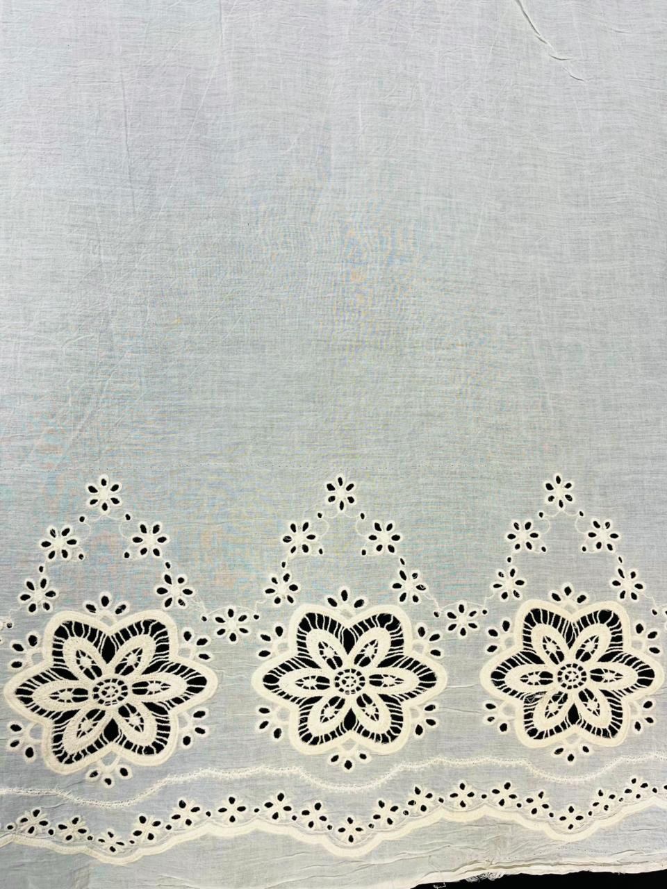 White Daisy Border Chicken Cotton Fabric