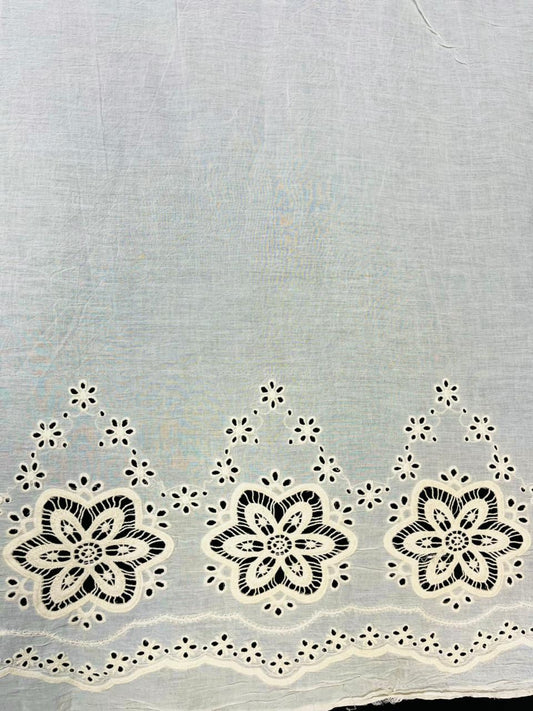 White Daisy Border Chicken Cotton Fabric