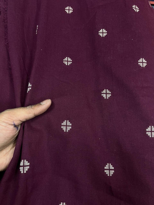 Shahi Angoor Maroon Booti Pure Cotton Fabric