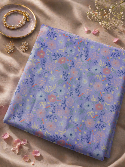 Lavender Floral Pure Linen Fabric