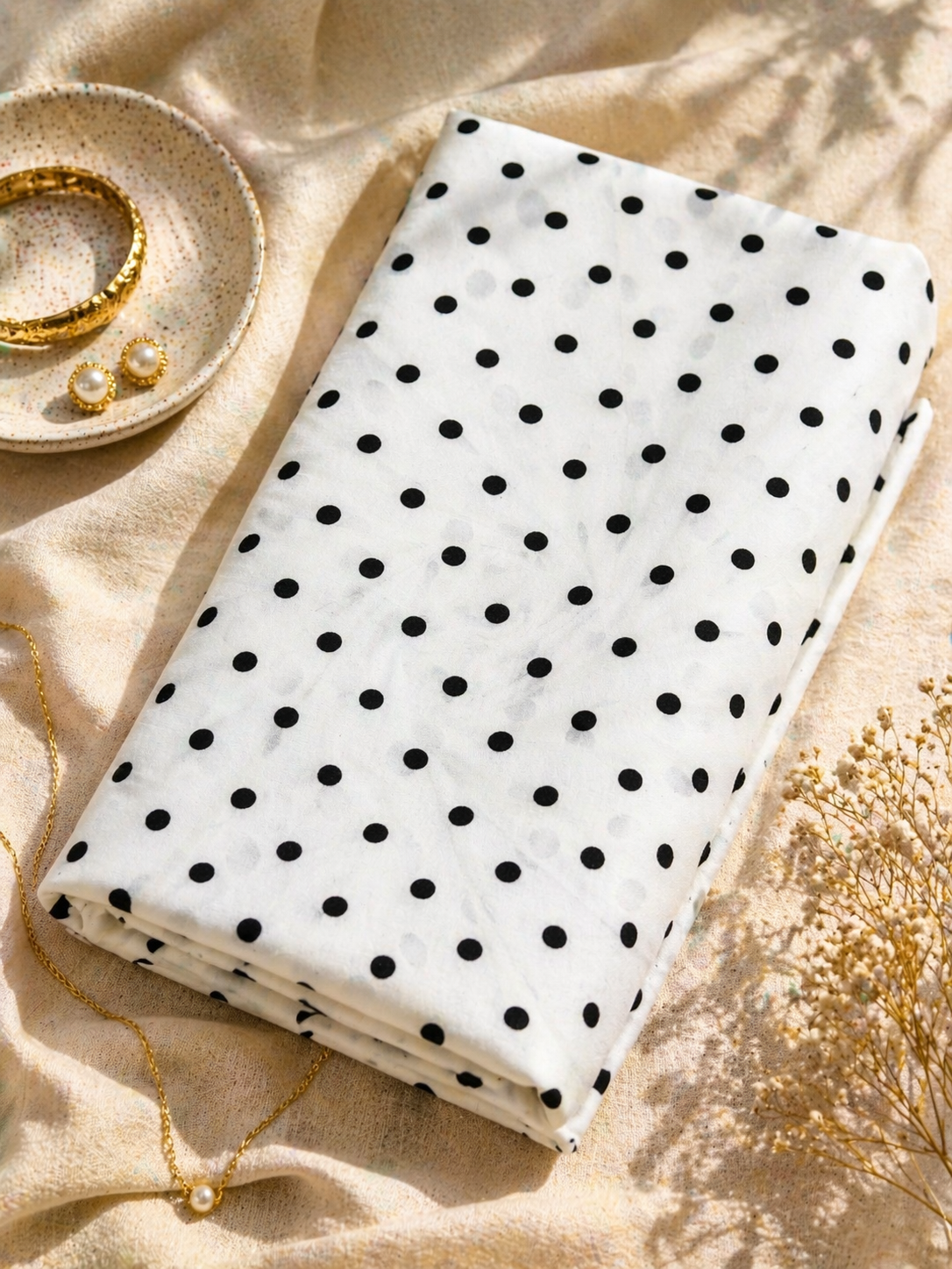 White Polka Dot Poplin Cotton Fabric 60 Inch Width