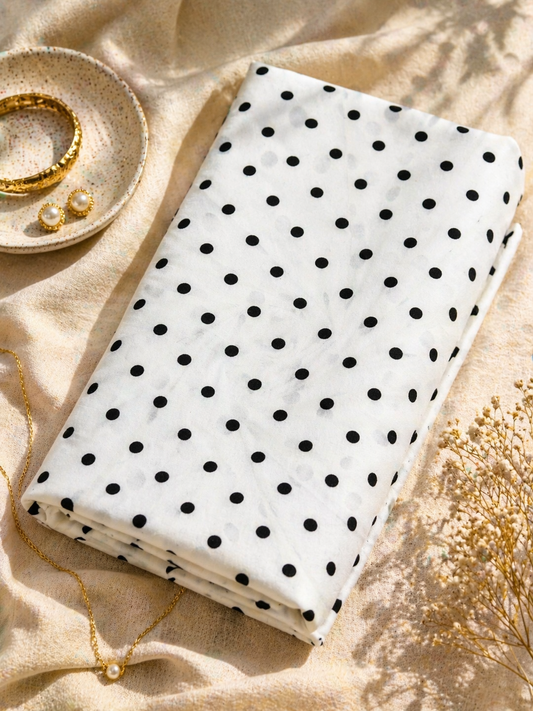 White Polka Dot Poplin Cotton Fabric 60 Inch Width