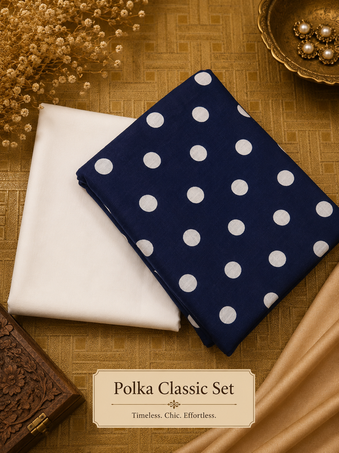 Polka Classic Cotton Suit Set with White Bottom