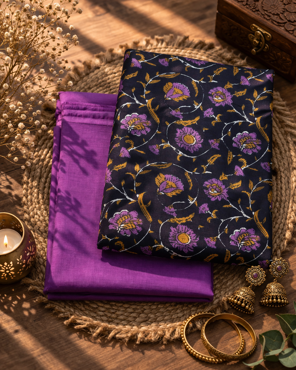 Soft Cambric Cotton Kurta Material with Solid Bottom – 60 Inch Wide Designer Suit Set
