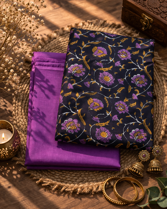 Soft Cambric Cotton Kurta Material with Solid Bottom – 60 Inch Wide Designer Suit Set