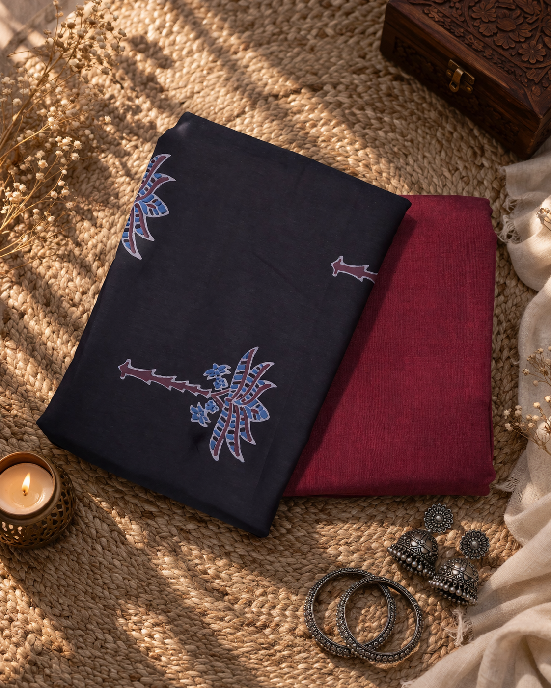 Premium Modal Cotton Ajrak Print Kurta Set with Mahrrom Mangalgiri Bottom